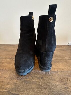 Tory Burch Black Suede Platform Ankle Boots